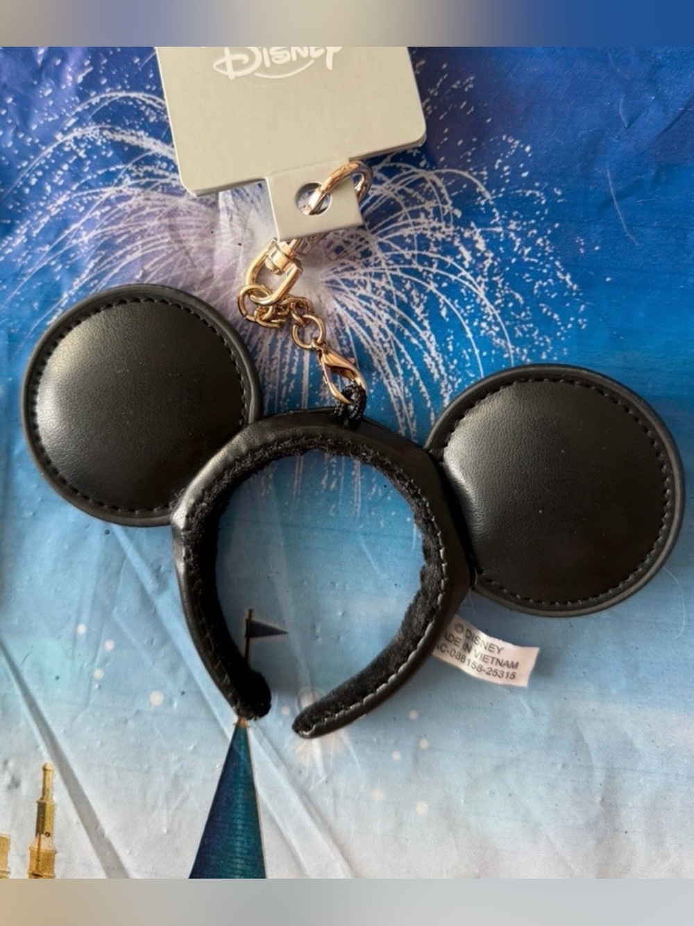 NEW Disney Black Faux Leather Keychain